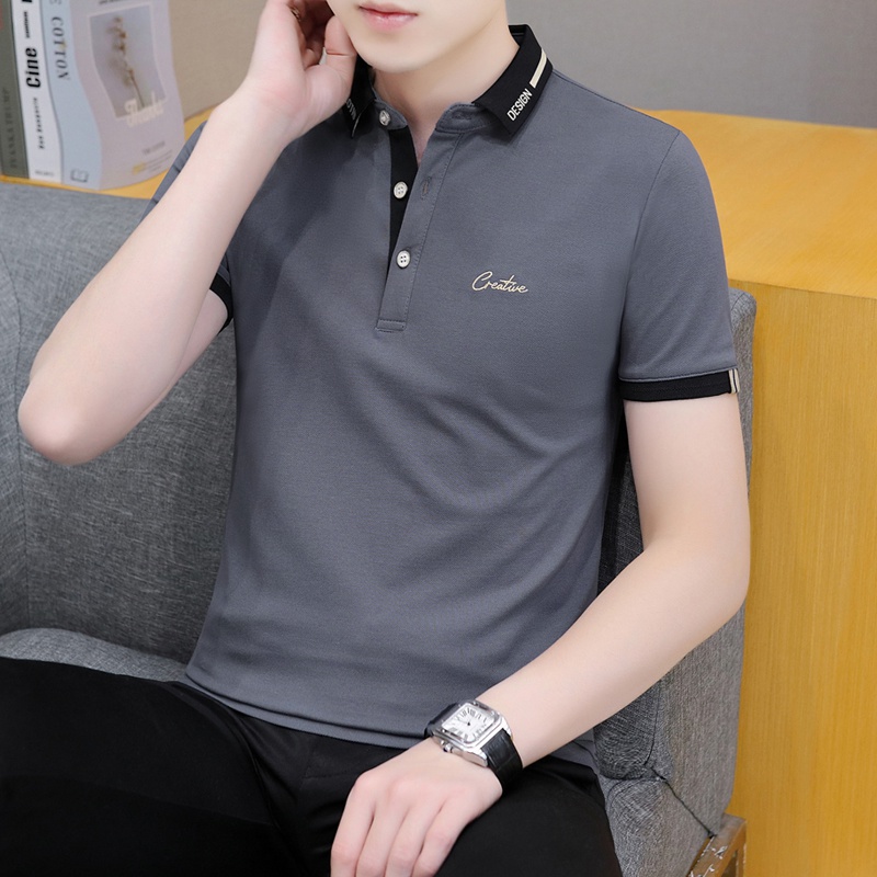 Polo衫男短袖t恤2022年夏季纯色男士半袖中青年翻领休闲棉男装